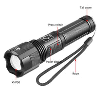 Load image into Gallery viewer, Rechargeable Adjustable Led Flashlights With High Lumen With Battery Display Super Bright Waterproof Flashlight 5 Lighting Modes For Adventure Hiking Camping Hunting New Design
