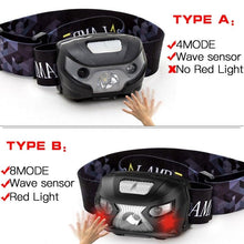 Load image into Gallery viewer, Rechargeable Adjustable LED USB Headlamp 10000Lm Powerfull Adjustable Waterproof Headlight Body Motion Sensor Head Flashlight For Outdoor Hiking Camping Torch Light Lamp