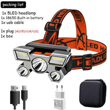 Load image into Gallery viewer, Rechargeable Adjustable USB 5LED Headlamp with High Lumen Handsfree Waterproof Portable Ability Focusing Ring Headlight Flashlight Torchlight For Outdoor Camping Hiking Running Headlight