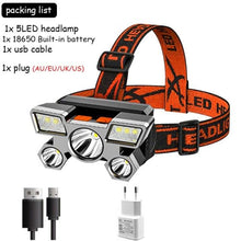 Load image into Gallery viewer, Rechargeable Adjustable USB 5LED Headlamp with High Lumen Handsfree Waterproof Portable Ability Focusing Ring Headlight Flashlight Torchlight For Outdoor Camping Hiking Running Headlight