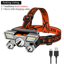 Load image into Gallery viewer, Rechargeable Adjustable USB 5LED Headlamp with High Lumen Handsfree Waterproof Portable Ability Focusing Ring Headlight Flashlight Torchlight For Outdoor Camping Hiking Running Headlight