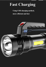 Load image into Gallery viewer, Rechargeable Handheld Flashlights Waterproof 3 Switch Mode Powerful High Lumens Spotlight Fashlight High Power Portable LED Waterproof Outdoor Long Lasting Spot Light Flashlight For Home & Outdoor Use