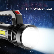 Load image into Gallery viewer, Rechargeable Handheld Flashlights Waterproof 3 Switch Mode Powerful High Lumens Spotlight Fashlight High Power Portable LED Waterproof Outdoor Long Lasting Spot Light Flashlight For Home & Outdoor Use