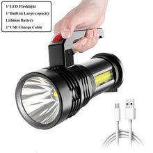 Load image into Gallery viewer, Rechargeable Handheld Flashlights Waterproof 3 Switch Mode Powerful High Lumens Spotlight Fashlight High Power Portable LED Waterproof Outdoor Long Lasting Spot Light Flashlight For Home & Outdoor Use