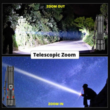 Load image into Gallery viewer, Rechargeable LED Flashlight High Lumen USB Ultra Bright Adjustable Powerful Zoomable Flashlight Water Resistant For Daily Household and Outdoor Camping Hiking Riding Running