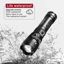 Load image into Gallery viewer, Rechargeable LED Flashlights High Lumens Waterproof Zoomable Super Bright Tactical Flashlight Powerful USB LED CREE Flashlight Hand Lamp For Hiking Camping Household Outdoor Sport