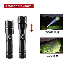 Load image into Gallery viewer, Rechargeable LED Flashlights High Lumens Waterproof Zoomable Super Bright Tactical Flashlight Powerful USB LED CREE Flashlight Hand Lamp For Hiking Camping Household Outdoor Sport
