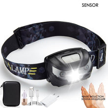 Load image into Gallery viewer, Rechargeable LED Powerfull Headlamp Flashlight USB Waterproof Headlamp Motion Body Sensor Headlight For Adults & Kids Camping Flashlight Outdoors Camping Running Biking Fishing