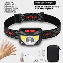 Load image into Gallery viewer, Rechargeable LED Powerfull Headlamp Flashlight USB Waterproof Headlamp Motion Body Sensor Headlight For Adults & Kids Camping Flashlight Outdoors Camping Running Biking Fishing