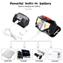 Load image into Gallery viewer, Rechargeable LED Powerfull Headlamp Flashlight USB Waterproof Headlamp Motion Body Sensor Headlight For Adults & Kids Camping Flashlight Outdoors Camping Running Biking Fishing