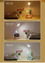 Load image into Gallery viewer, Rechargeable Led Table Lamp With Fan Touch Dimmable Desk Lamp Eye protection Reading Light For Kid With Phone Hoder Pen Holder Decorative Table Lamp Cute Study Lamps for Bedroom Décor