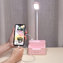Load image into Gallery viewer, Rechargeable Led Table Lamp With Fan Touch Dimmable Desk Lamp Eye protection Reading Light For Kid With Phone Hoder Pen Holder Decorative Table Lamp Cute Study Lamps for Bedroom Décor