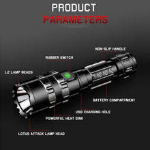 Load image into Gallery viewer, Rechargeable LED Tactical Flashlights Waterproof Powerful High Lumen Super Bright Power LED Aluminum Flashlight For Hiking Outdoor Camping Fishing Jogging Running HouseholdPowerful Light