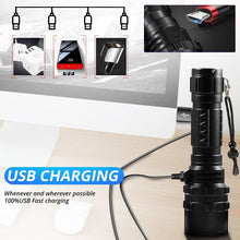 Load image into Gallery viewer, Rechargeable LED Tactical Flashlights Waterproof Powerful High Lumen Super Bright Power LED Aluminum Flashlight For Hiking Outdoor Camping Fishing Jogging Running HouseholdPowerful Light