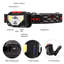 Load image into Gallery viewer, Rechargeable Powerful USB LED High Lumen Headlamp Ultra-Light Bright Headlight Waterproof Sensor Head Light For Outdoors Camping Running Hiking Biking Fishing