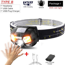 Load image into Gallery viewer, Rechargeable Powerful USB LED High Lumen Headlamp Ultra-Light Bright Headlight Waterproof Sensor Head Light For Outdoors Camping Running Hiking Biking Fishing