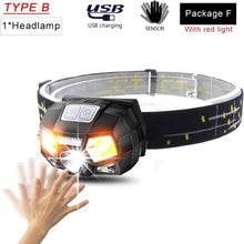 Load image into Gallery viewer, Rechargeable Powerful USB LED High Lumen Headlamp Ultra-Light Bright Headlight Waterproof Sensor Head Light For Outdoors Camping Running Hiking Biking Fishing