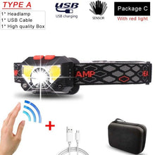 Load image into Gallery viewer, Rechargeable Powerful USB LED High Lumen Headlamp Ultra-Light Bright Headlight Waterproof Sensor Head Light For Outdoors Camping Running Hiking Biking Fishing