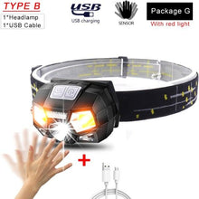 Load image into Gallery viewer, Rechargeable Powerful USB LED High Lumen Headlamp Ultra-Light Bright Headlight Waterproof Sensor Head Light For Outdoors Camping Running Hiking Biking Fishing