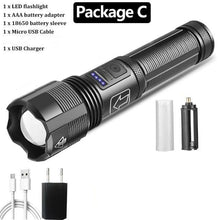 Load image into Gallery viewer, Rechargeable Tactical Flashlight USB LED High Quality Zoomable Torchlight High Lumen Super Bright Flashlight Waterproof Flashlight For Outdoor Best Camping Hiking Riding Flashlight