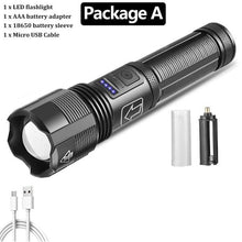 Load image into Gallery viewer, Rechargeable Tactical Flashlight USB LED High Quality Zoomable Torchlight High Lumen Super Bright Flashlight Waterproof Flashlight For Outdoor Best Camping Hiking Riding Flashlight