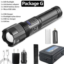 Load image into Gallery viewer, Rechargeable Tactical Flashlight USB LED High Quality Zoomable Torchlight High Lumen Super Bright Flashlight Waterproof Flashlight For Outdoor Best Camping Hiking Riding Flashlight