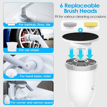 Load image into Gallery viewer, Rechargeable Telescopic Cleaning Brush 6 Replaceable Heads 2 Speed Adjustable Extension Arm