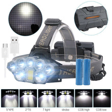 Load image into Gallery viewer, Rechargeable Ultra Bright Headlamp LED High Lumen Headlamp USB Waterproof Flashlight Outdoor Camping 6 Modes Headlight For Outdoor Camping Cycling Running Fishing.