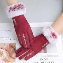 Load image into Gallery viewer, Red Winter Warm One Size Touch Screen Glove Female Fur Thick Driving Comfortable Gloves For Autumn