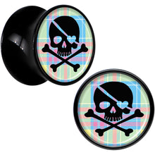 Load image into Gallery viewer, Black Acrylic Pink Green Plaid Heart Skull Saddle Plug Set 1/2