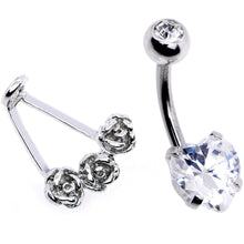 Load image into Gallery viewer, Clear CZ Gem Heart Kissed Rose Flower Dangle Belly Ring