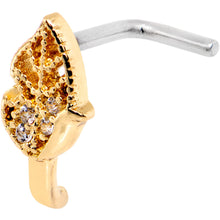 Load image into Gallery viewer, 18G Clear CZ Gold Tone Leaf Faux Hoop L Shaped Nose Ring