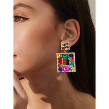 Load image into Gallery viewer, Rhinestone Square Drop Earrings