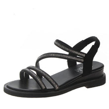 Load image into Gallery viewer, Rhinestones Women Sandals Flip Flops Summer Leather Crystal Slippers Sandals For Women Casual Summer Flat Rhinestone Crystal Sandal Slippers Comfy Beach Shoes Flip Flops