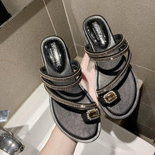 Load image into Gallery viewer, Rhinestones Women Sandals Flip Flops Summer Leather Crystal Slippers Sandals For Women Casual Summer Flat Rhinestone Crystal Sandal Slippers Comfy Beach Shoes Flip Flops