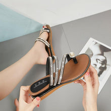 Load image into Gallery viewer, Rhinestones Women Sandals Flip Flops Summer Leather Crystal Slippers Sandals For Women Casual Summer Flat Rhinestone Crystal Sandal Slippers Comfy Beach Shoes Flip Flops