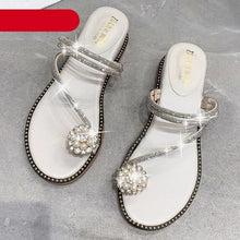 Load image into Gallery viewer, Rhinestones Women Sandals Flip Flops Summer Leather Crystal Slippers Sandals For Women Casual Summer Flat Rhinestone Crystal Sandal Slippers Comfy Beach Shoes Flip Flops