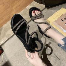 Load image into Gallery viewer, Rhinestones Women Sandals Flip Flops Summer Leather Crystal Slippers Sandals For Women Casual Summer Flat Rhinestone Crystal Sandal Slippers Comfy Beach Shoes Flip Flops