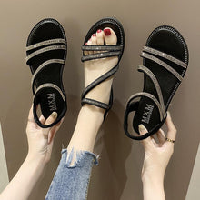 Load image into Gallery viewer, Rhinestones Women Sandals Flip Flops Summer Leather Crystal Slippers Sandals For Women Casual Summer Flat Rhinestone Crystal Sandal Slippers Comfy Beach Shoes Flip Flops