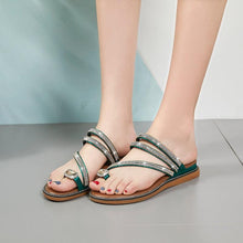 Load image into Gallery viewer, Rhinestones Women Sandals Flip Flops Summer Leather Crystal Slippers Sandals For Women Casual Summer Flat Rhinestone Crystal Sandal Slippers Comfy Beach Shoes Flip Flops