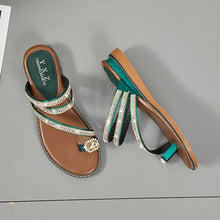Load image into Gallery viewer, Rhinestones Women Sandals Flip Flops Summer Leather Crystal Slippers Sandals For Women Casual Summer Flat Rhinestone Crystal Sandal Slippers Comfy Beach Shoes Flip Flops