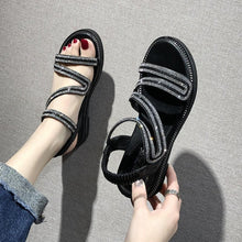 Load image into Gallery viewer, Rhinestones Women Sandals Flip Flops Summer Leather Crystal Slippers Sandals For Women Casual Summer Flat Rhinestone Crystal Sandal Slippers Comfy Beach Shoes Flip Flops