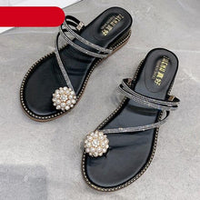 Load image into Gallery viewer, Rhinestones Women Sandals Flip Flops Summer Leather Crystal Slippers Sandals For Women Casual Summer Flat Rhinestone Crystal Sandal Slippers Comfy Beach Shoes Flip Flops