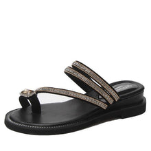 Load image into Gallery viewer, Rhinestones Women Sandals Flip Flops Summer Leather Crystal Slippers Sandals For Women Casual Summer Flat Rhinestone Crystal Sandal Slippers Comfy Beach Shoes Flip Flops