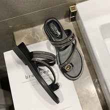 Load image into Gallery viewer, Rhinestones Women Sandals Flip Flops Summer Leather Crystal Slippers Sandals For Women Casual Summer Flat Rhinestone Crystal Sandal Slippers Comfy Beach Shoes Flip Flops