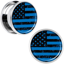 Load image into Gallery viewer, Blue American Flag Steel Screw Fit Plug Set 5/8