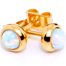 Load image into Gallery viewer, White Synthetic Opal Gold IP 316L Surgical Steel Stud Earrings