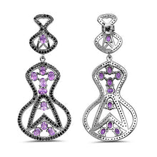 Load image into Gallery viewer, 5.30 Carat Genuine Amethyst and Black Spinel .925 Sterling Silver Earrings