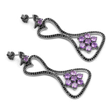 Load image into Gallery viewer, 6.31 Carat Genuine Amethyst & Black Spinel .925 Sterling Silver Earrings