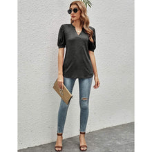 Load image into Gallery viewer, Romanstii Women Casual V-neck T-Shirts Loose Puff Short